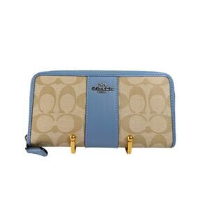Coach Accordion Zip Wallet Colorblock Signature Canvas Blue Leather | NWOT